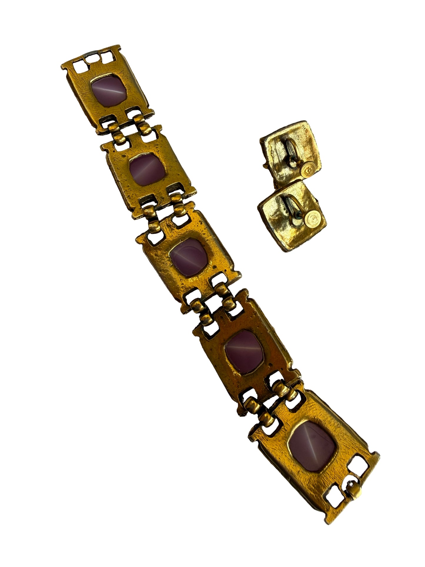 1950s Chunky Cabochon Bracelet Set with Earrings