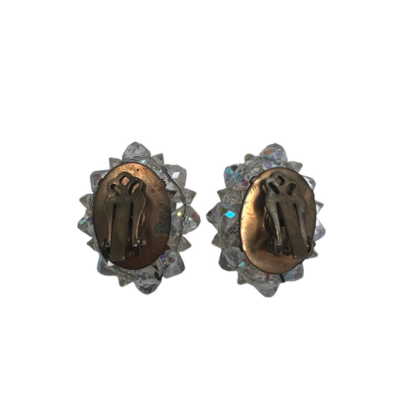 Vintage Iridescent Beaded Cluster Clip Ons