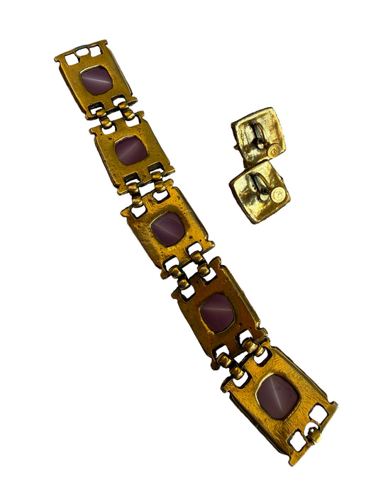 1950s Chunky Cabochon Bracelet Set with Earrings