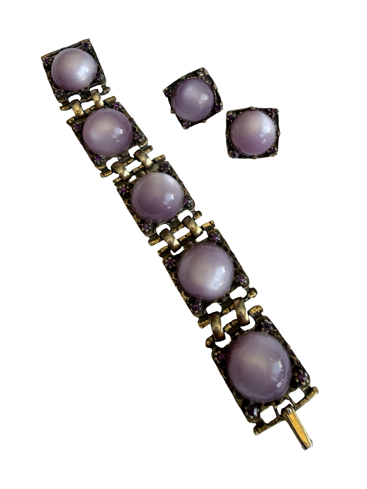 1950s Chunky Cabochon Bracelet Set with Earrings