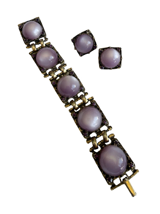 1950s Chunky Cabochon Bracelet Set with Earrings