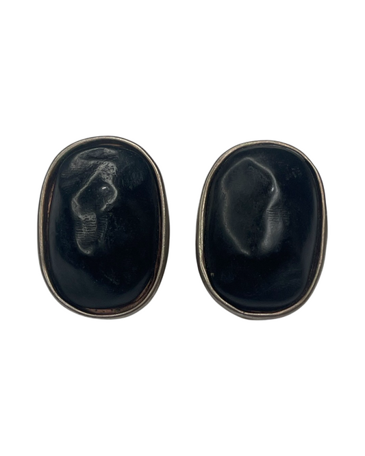 Vintage Norma Jean Silver And Black Stone Clip On Earrings