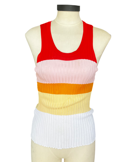 EMILIO PUCCI Striped Ribbed Knit in Red, Pink, Orange, and Yellow, Size Medium