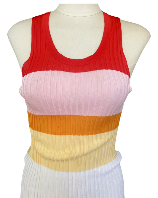 EMILIO PUCCI Striped Ribbed Knit in Red, Pink, Orange, and Yellow, Size Medium