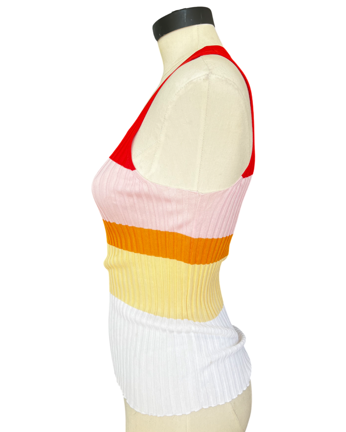 EMILIO PUCCI Striped Ribbed Knit in Red, Pink, Orange, and Yellow, Size Medium
