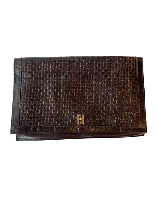 Fendi Vintage Brown Woven Leather Clutch