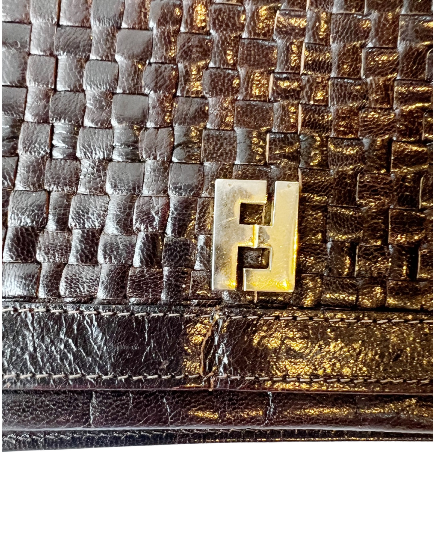 Fendi Vintage Brown Woven Leather Clutch