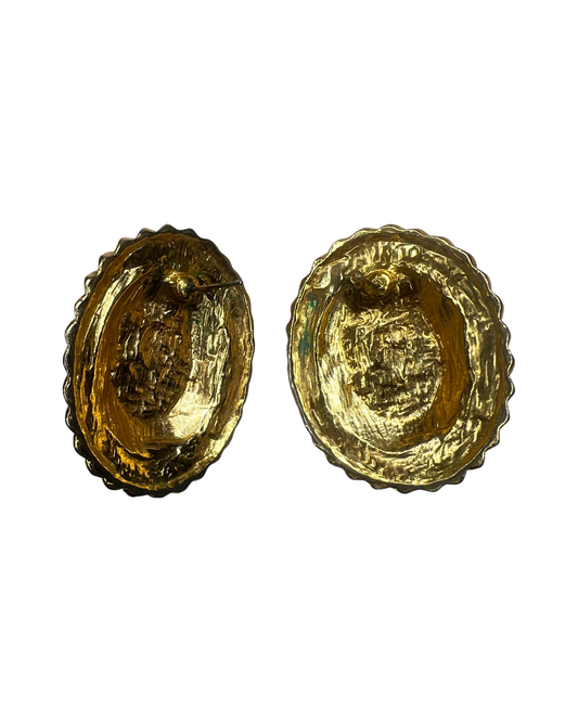 Large Gold, Black, and Faux Pearl Vintage Earrings