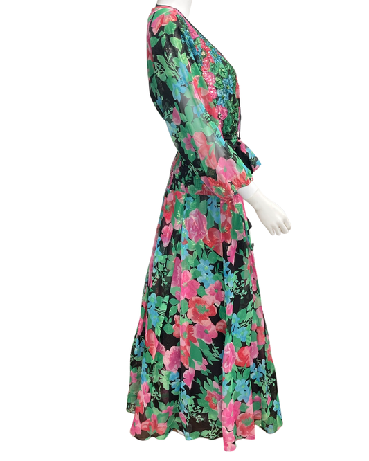 Vintage Diane Freis Floral Beaded & Sequin Dress