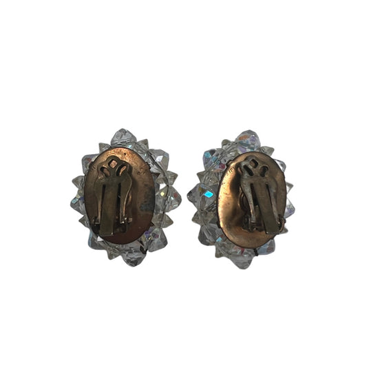 Vintage Iridescent Beaded Cluster Clip Ons