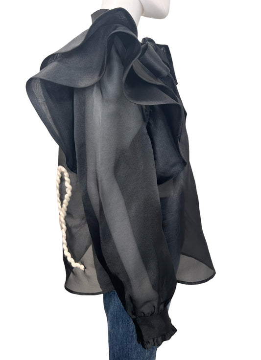 Black Sheer Bow Tie Blouse