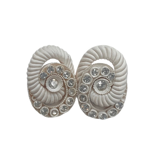 Vintage Snail Like Swirl Earrings with Rhinestones
