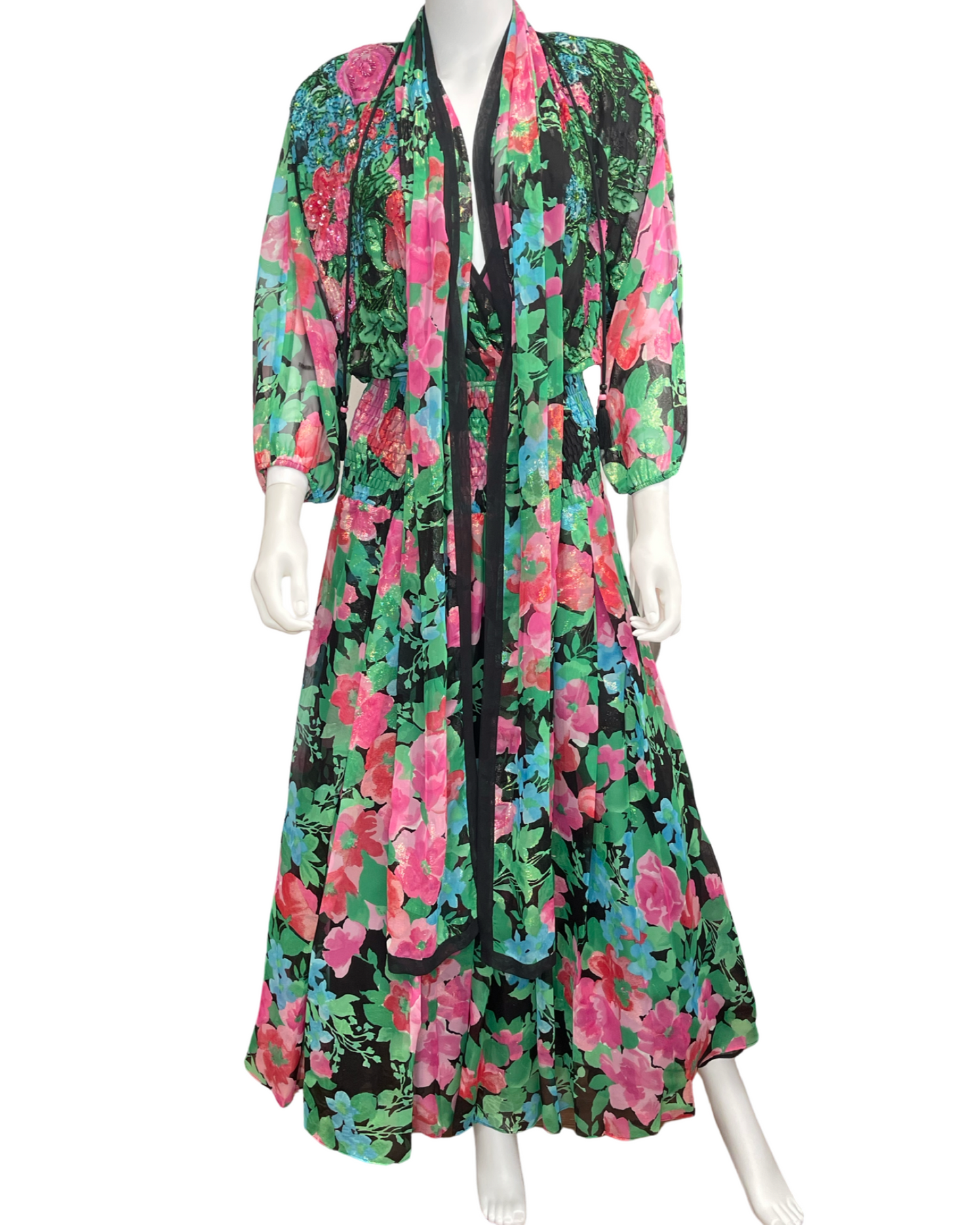 Vintage Diane Freis Floral Beaded & Sequin Dress