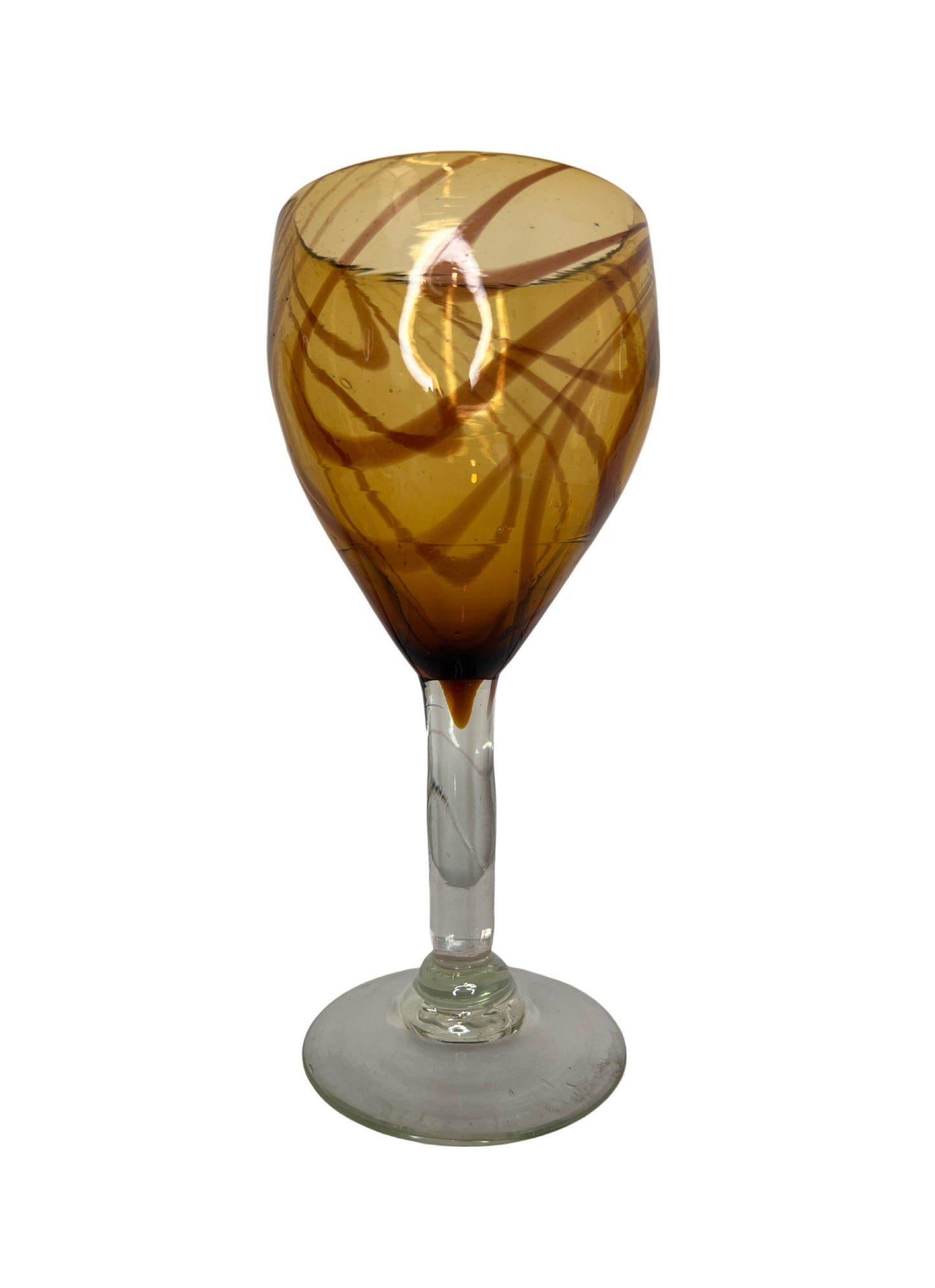 Mexican Hand Blown Amber Swirl Glass Set of 4