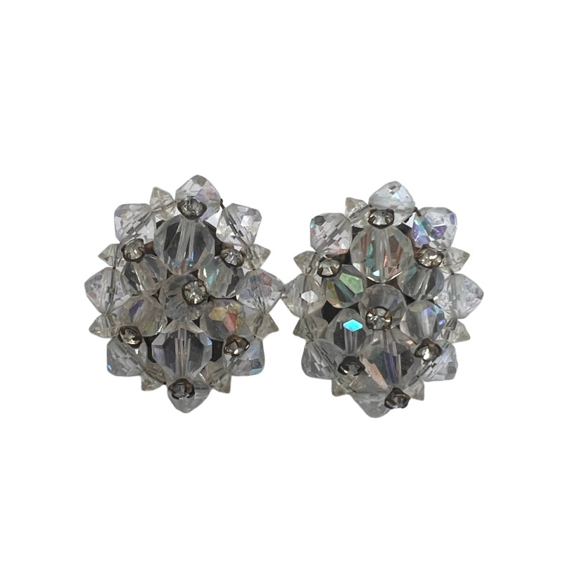 Vintage Iridescent Beaded Cluster Clip Ons