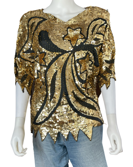Vintage Gold Sequin Star Top