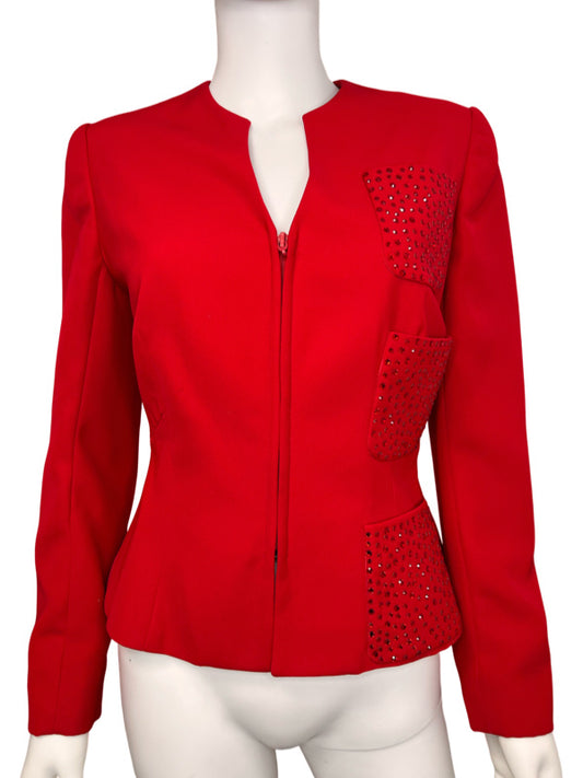 1990s David Hayes Red Bejeweled Blazer