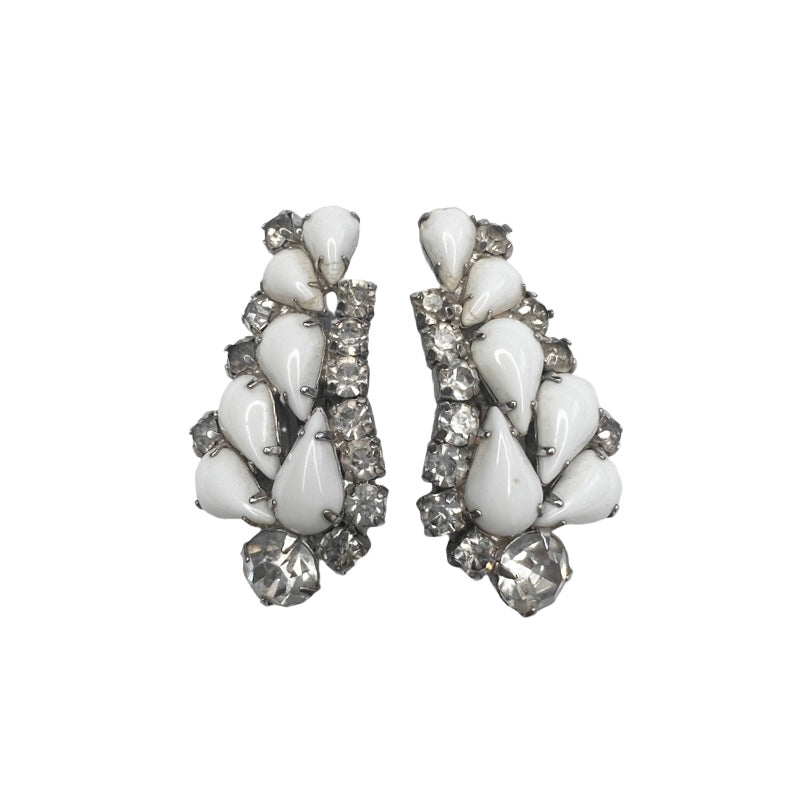 Gorgeous Vintage White and Silver Cluster Clip Ons