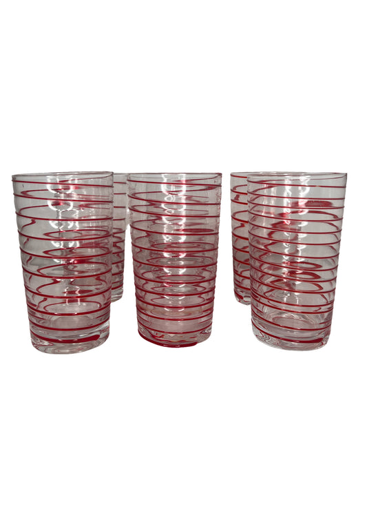 Handblown Italian Red Swirl Tall Glass Set of 6