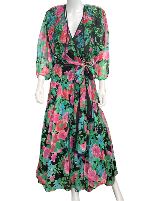 Vintage Diane Freis Floral Beaded & Sequin Dress