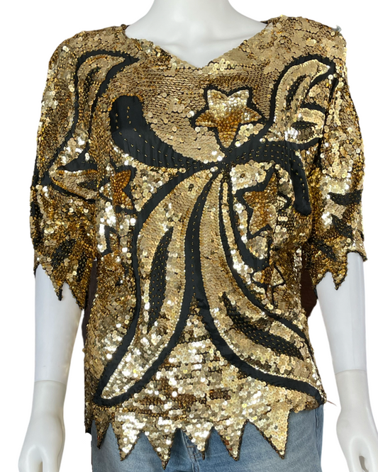 Vintage Gold Sequin Star Top